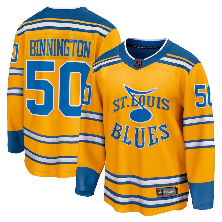 Men St. Louis Blues #50 Jordan Binnington Fanatics Branded Yellow Special Edition Breakaway Player NHL Jersey